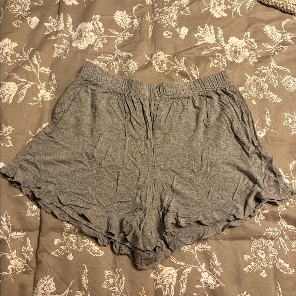 Missguided Gray Ruffle Hem Knit Lounge Shorts